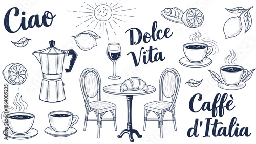 Cafe Coffee Doodle Illustration Set – Hand Drawn Coffee Shop Vector Collection