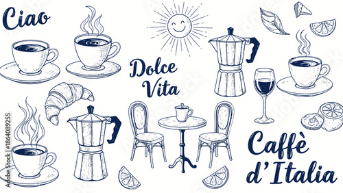 Cafe Coffee Doodle Illustration Set – Hand Drawn Coffee Shop Vector Collection