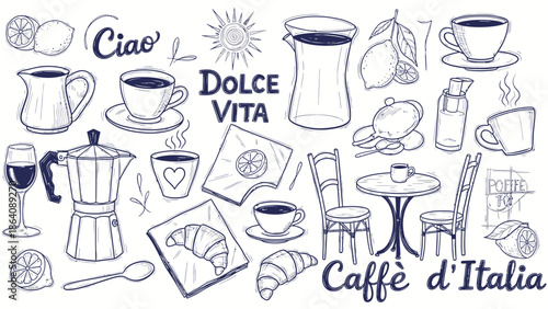 Cafe Coffee Doodle Illustration Set – Hand Drawn Coffee Shop Vector Collection