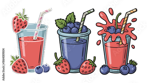 Fruit-infused Refreshments: A vibrant trio of refreshing fruit beverages, each showcasing a different blend of flavors. The image is a visual feast.
