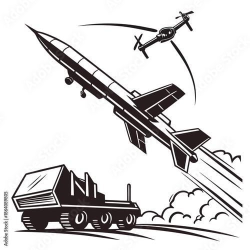 Ground based missile launcher intercepting a drone 1