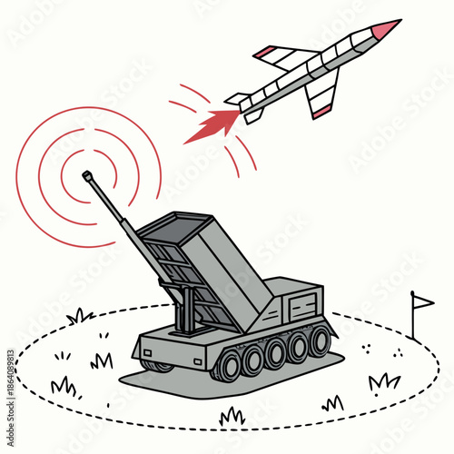 Gray missile launcher firing at a drone radar