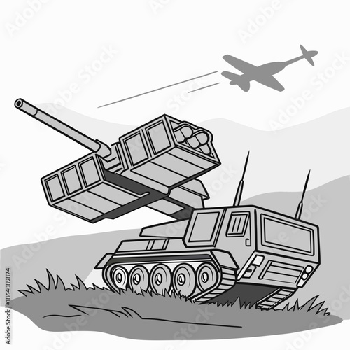 Tactical air defense launcher targeting a drone in flight