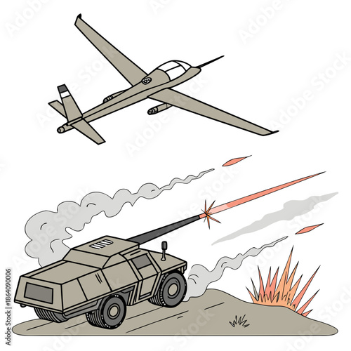 Ground based interceptor system engaging enemy aircraft with missile
