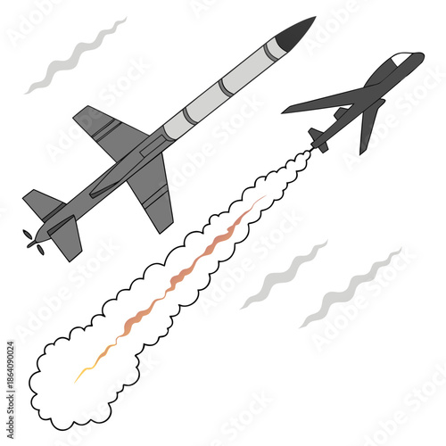 Missile launch from fighter jet engaging enemy aircraft