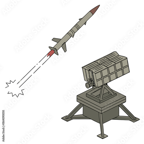 Military anti drone system missile launcher engaging flying target