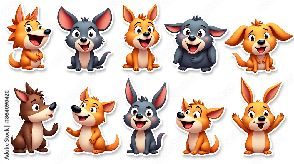 Fototapeta premium Cute Animal Emoticon Sticker Set with Happy Expressions