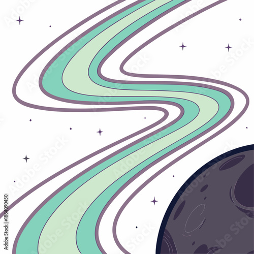 Swirling green and purple aurora like space flux around planet edge