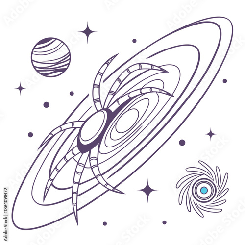 Minimal of a galaxy disc with rings and planets purple