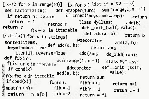 A classic software meme/collage about Python that demonstrates the beauty, conciseness, and “magic” of this language.