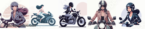 A Beautiful Woman Riding Motorcycle Vector Illustration