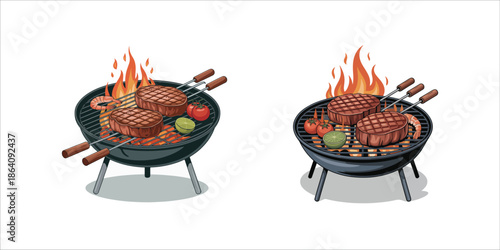 Bbq tools set. Barbecue grill  isolated elements. Flat style, vector illustration.
