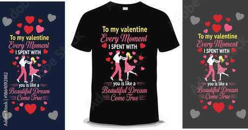 Valentine t shirt design illustration, romantic couple dancing with hearts, love quote typography graphic for apparel print gift use