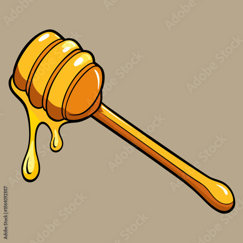 Madu keemasan murni menetes dari sendok kayu
