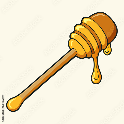 Madu keemasan murni menetes dari sendok kayu
