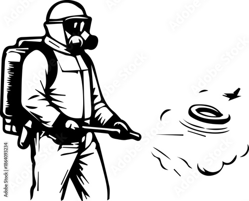 Hazmat Spraying at Circular Target with Flying Pest Vector