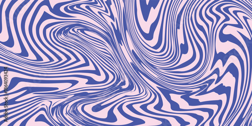 Blue Wavy Lines Abstract Background in Trendy Retro Psychedelic Style. Twisted, Swirled, and Distorted Vector Texture Pattern