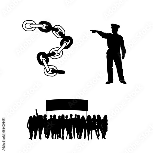 Authority and Protest Illustration Showing Control, Power and Crowd
