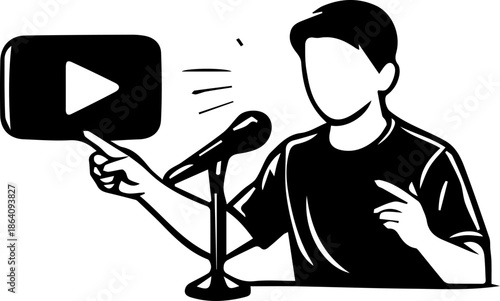 Vlogger Pressing Play Button on Microphone YouTube Icon Vector