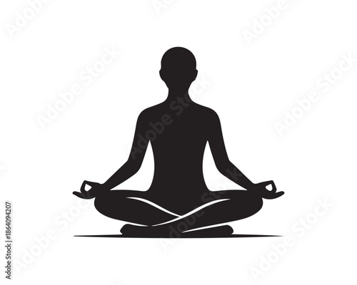 Black silhouette of a person in a meditative yoga pose, perfect for wellness and mindfulness themes.
