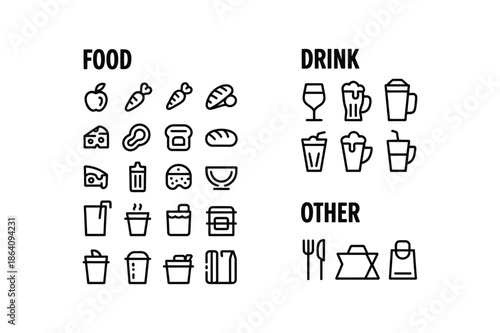 Food and drink icons set for restaurant or cafe menu