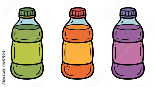 Refreshing Trio of Flavors: A vibrant composition showcases three bottles filled with colorful beverages, each offering a unique taste experience and visual appeal.