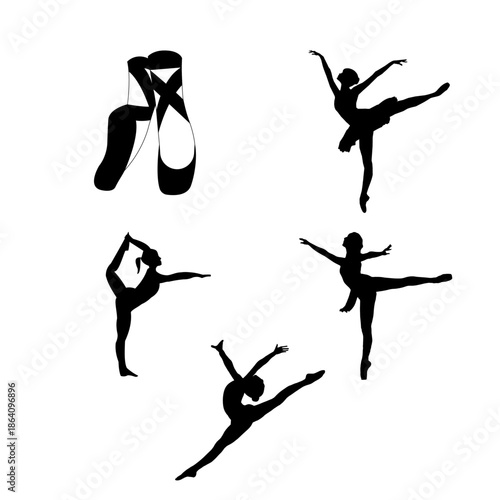 Ballet and Dance Silhouette Icons Showing Graceful Artistic Poses