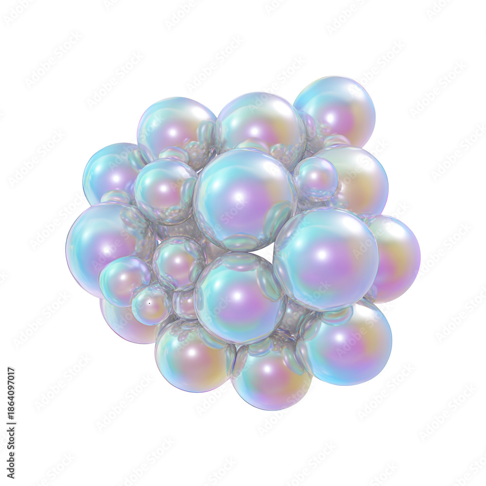 Fototapeta premium Iridescent Bubble Cluster. Abstract Art And Digital Design. Isolated On Transparent Background