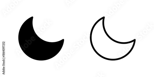 A minimalist black and white crescent moon icon set in two variations