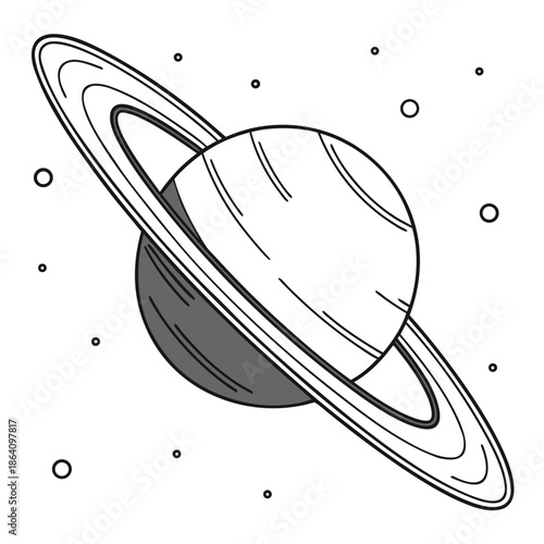 Saturn planet with ring system and axis tilt illustrated in space