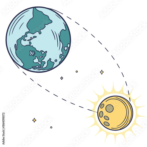 Earth receiving light reflection from sun planet solar