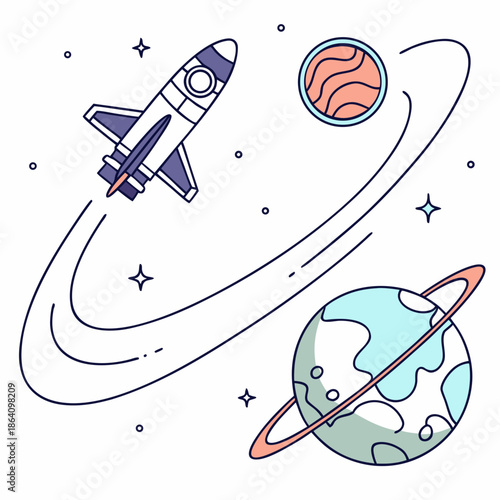 Spacecraft following planetary orbit trail rocket