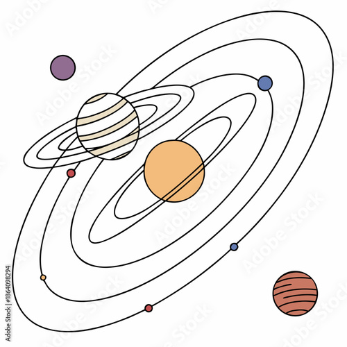 Planet system with elliptical orbits and colorful planets