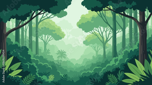 Emerald Canopy: An illustration that depicts the lush tapestry of a verdant forest, a world of life where trees, plants, and greenery create a haven of tranquility and a fresh, pure environment.