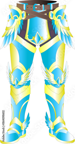 Divine Holy Valkyrie Greaves and Boots, Golden Warrior Leg Armor for RPG Game Design Vector