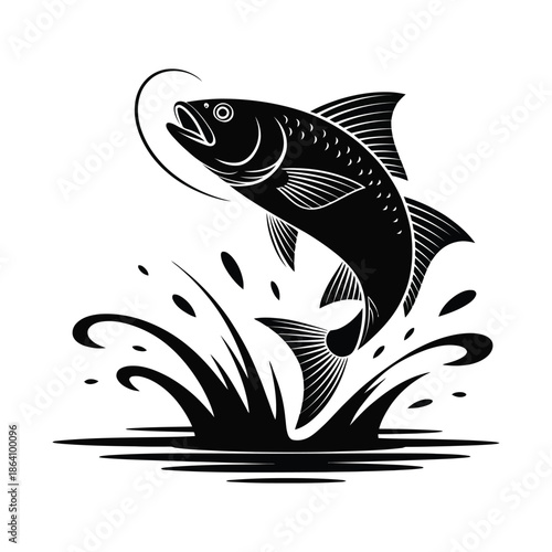 Dynamic fish jumping out of water with splash showcasing nature and wildlife in aquatic environment with fishing as sport and food source