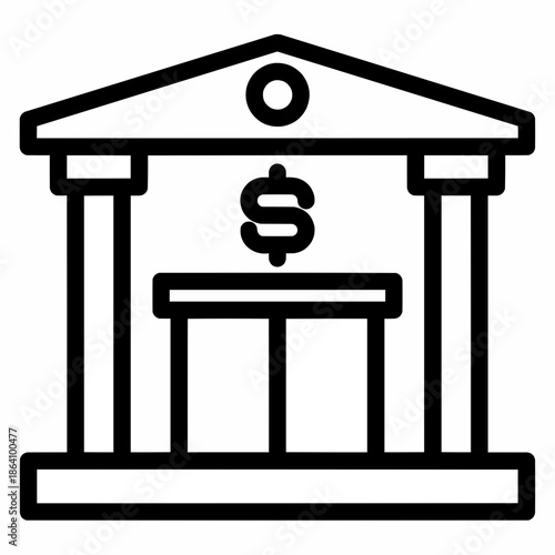 An illustration depicts a bank building with a dollar sign prominently displayed.