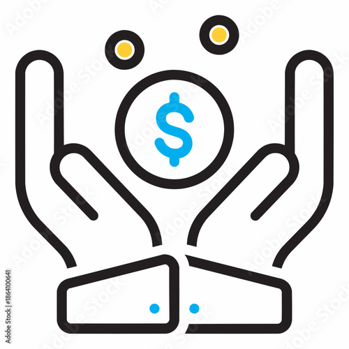 A graphic illustration of hands holding a dollar sign surrounded by lines.