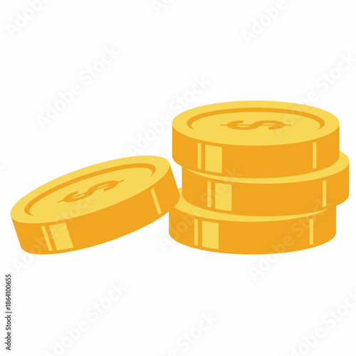Stacks of gold coins with dollar signs, illustration of wealth and finance