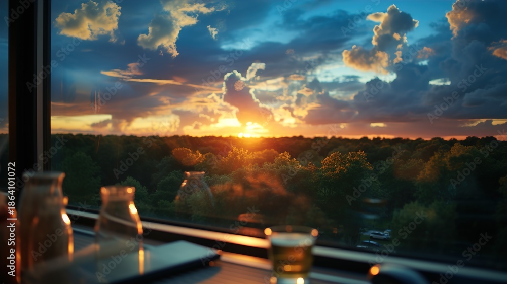 Obraz premium Sunset view from a train window scene