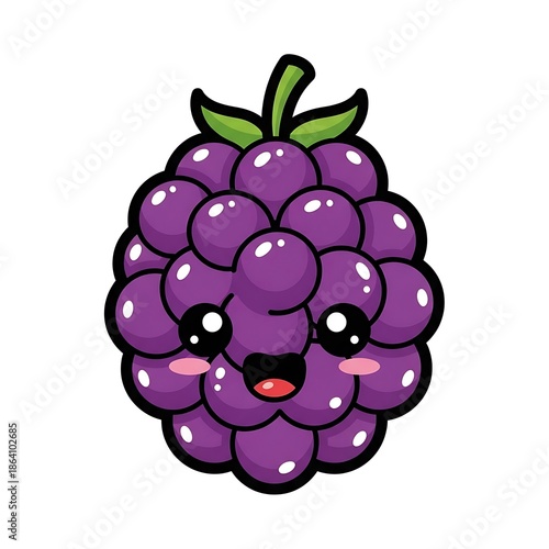 Cartoon purple berry with smiling face.