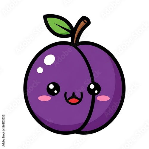 Cartoon purple plum smiling face.