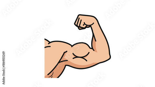 Strong Muscular Arm Flexing Bicep Illustrating Strength on an Isolated White Background