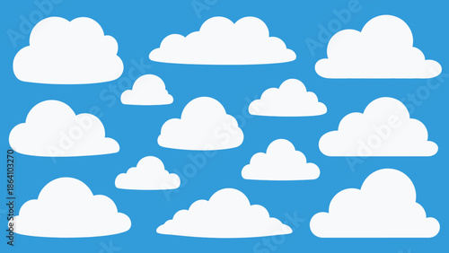 Variety of White Cartoon Clouds Drifting Across a Clear Blue Sky