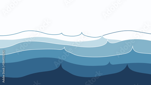 Stylized Abstract Ocean Waves in Dark Blue to Light Blue Gradient Layers