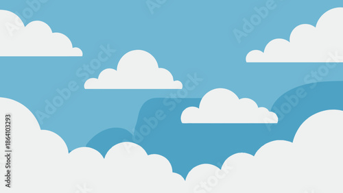 Cartoon Style Clouds Floating in a Layered Blue Sky Background