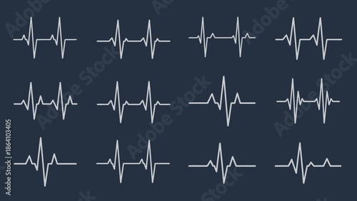 White heartbeat line pattern on a dark blue background, medical cardiogram.
