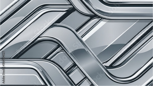 Abstract metallic structures intersecting in a complex pattern viewed from above in a modern industrial setting