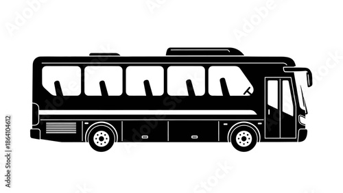 Tour bus icon, public transport vehicle silhouette, coach bus vector illustration