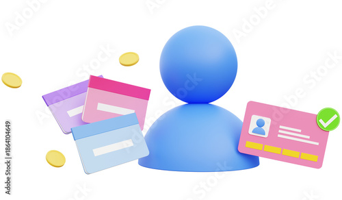 The concept of identity verification for opening a bank account. 3D rendering.